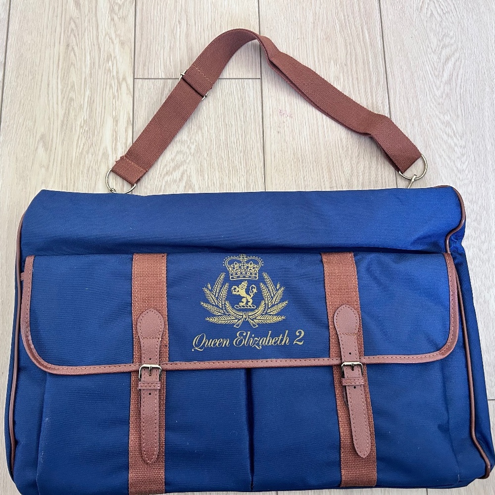 Vintage Blue and Brown leather canvas Queen Elizabeth bag